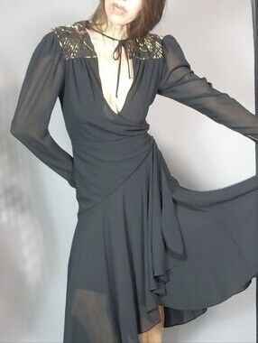 Vintage Early 80s Slinky Wrap Dress S